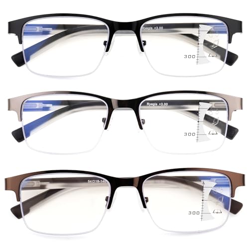 Ryegis Half Frame Progressive Multifocus Reading Glasses Anti Blue Light,Semi Rimless Readers For Men 2.5x - Image 2