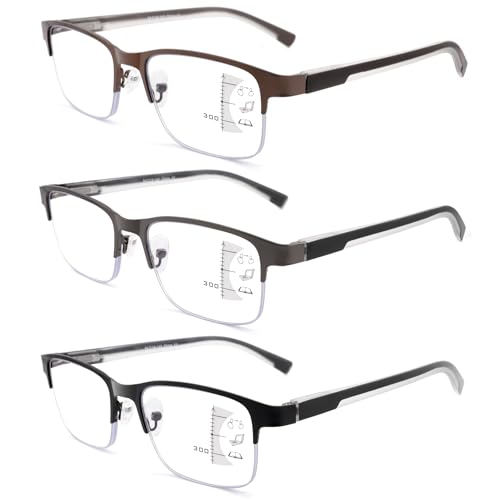 Ryegis Half Frame Progressive Multifocus Reading Glasses Anti Blue Light,Semi Rimless Readers For Men 2.5x - Image 1