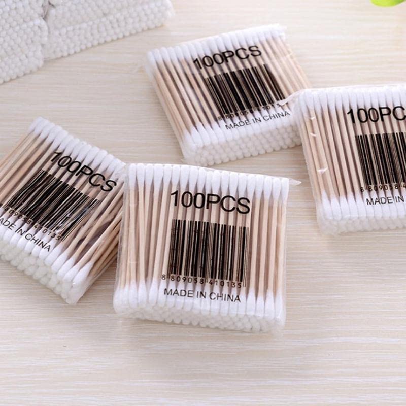 Abhaymart Abhaymart 600 Buds Ear Cleaning Buds Wooden Cotton Swabs Eco Friendly Ear Swabs for Removing Ear Wax Baby Care Art Craft etc 100 Pure Cotton Buds 600 Buds  - Image 1