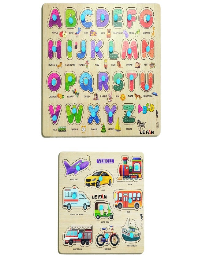 Lefan® Kids Fort Pre Nursery Educational Jigsaw Puzzles for Adults Kids Learning Toys Kit Board Game 2 pcs Set of ABCD Alphabet & Vehicle Educational Toy - Image 1