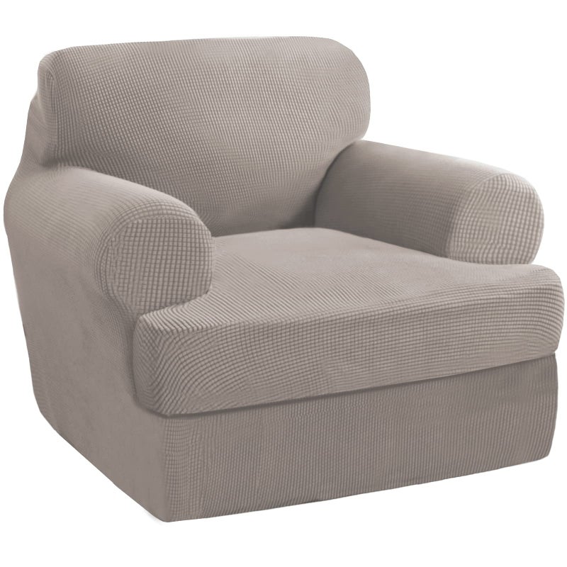 PrinceDeco 2 Pieces Armchair Slipcover Stretch Couch Covers for T Cushion Chair Slipcovers Soft Arm Chiar Cover Furniture Covers with 1 Individual T Shape Seat Covers Width Up to 47 Taupe