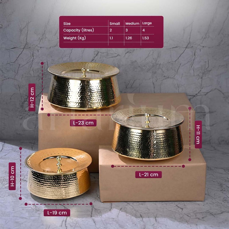 Artarium Pure Brass Lagaan Tin Coated Hammered 2 Litre Lagaan with Lid Handcrafted Harmless Premium Patila with Lid with Health Benefits Brass Kitchen Utensils Serving Pot (Brass Handi 2 Litre) - Image 4