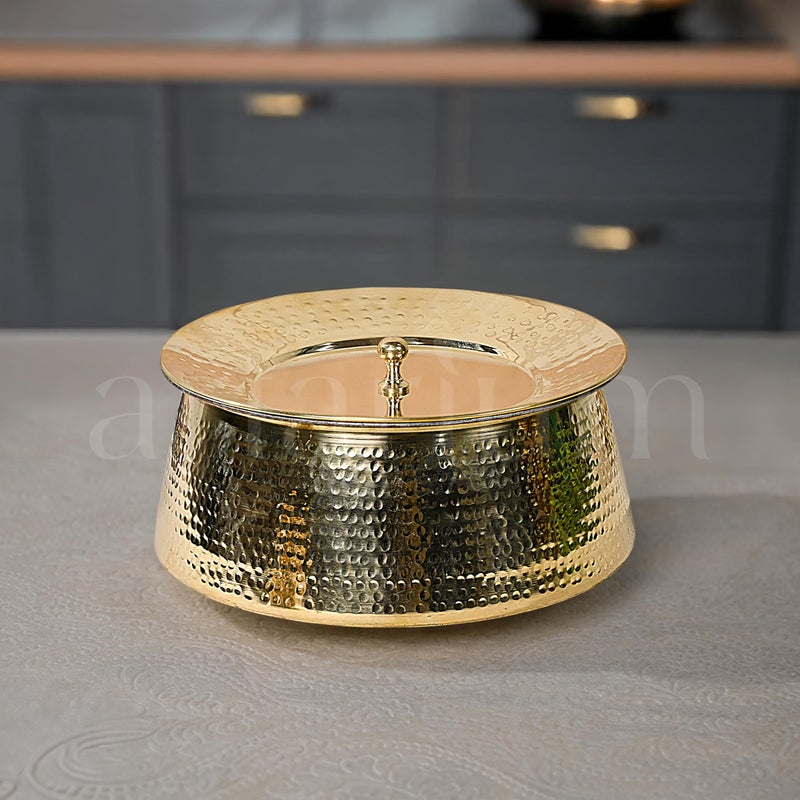 Artarium Pure Brass Lagaan Tin Coated Hammered 2 Litre Lagaan with Lid Handcrafted Harmless Premium Patila with Lid with Health Benefits Brass Kitchen Utensils Serving Pot (Brass Handi 2 Litre) - Image 2