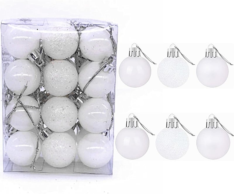 ALIMITOPIA 24pcs Christmas Ball Baubles 1.2 inches Shatterproof Plastic Hanging Balls Pendant for Tiny Xmas Tree Decoration (Tiny Size;White) - Image 1
