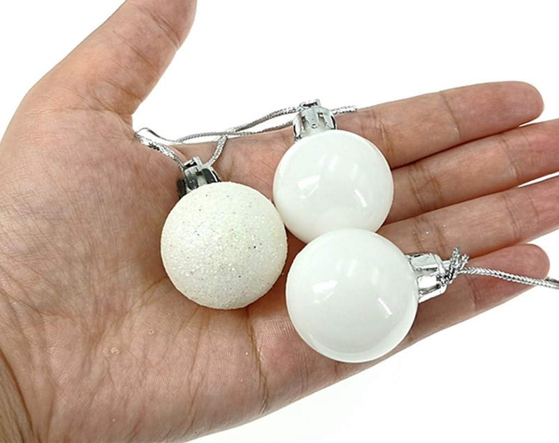 ALIMITOPIA 24pcs Christmas Ball Baubles 1.2 inches Shatterproof Plastic Hanging Balls Pendant for Tiny Xmas Tree Decoration (Tiny Size;White) - Image 4