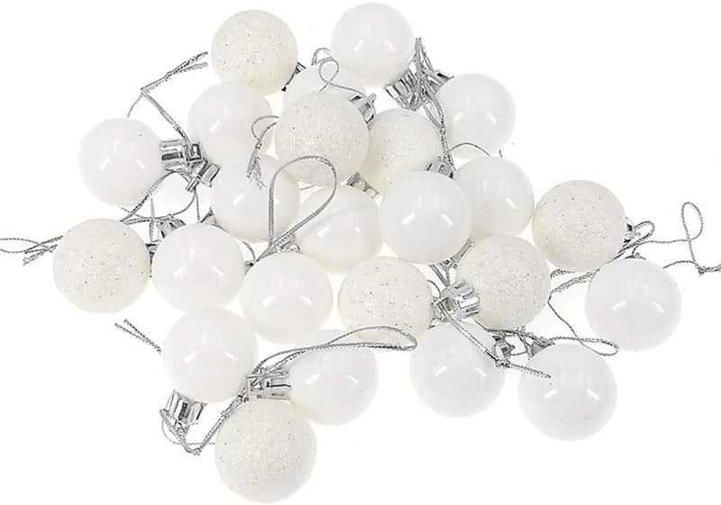 ALIMITOPIA 24pcs Christmas Ball Baubles 1.2 inches Shatterproof Plastic Hanging Balls Pendant for Tiny Xmas Tree Decoration (Tiny Size;White) - Image 2