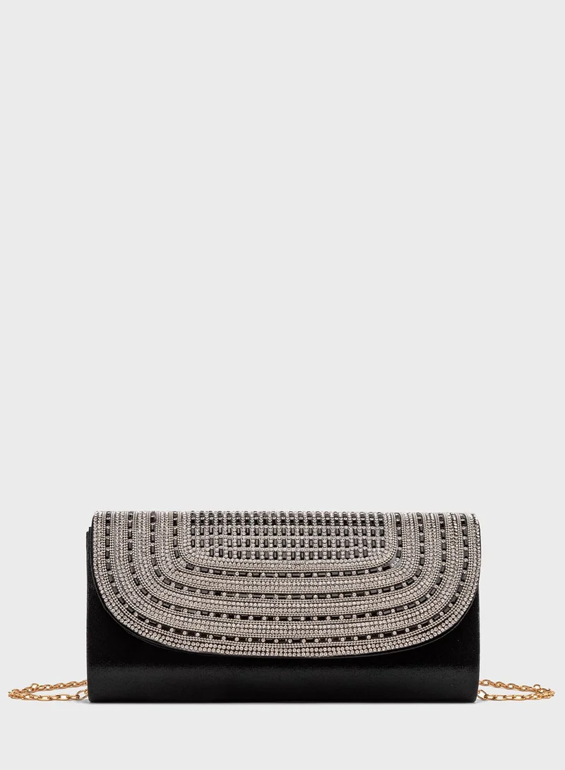 FYOR Embellished Chain Detail Flap Over Clutch