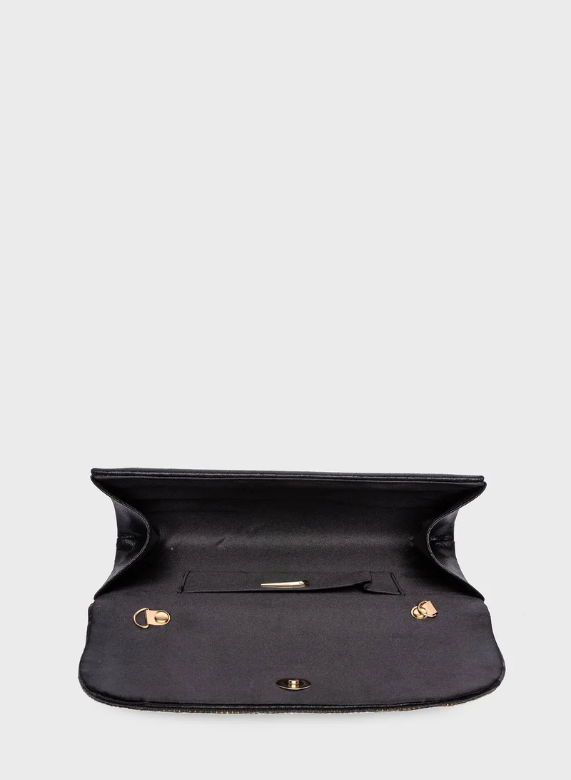 FYOR Embellished Chain Detail Flap Over Clutch