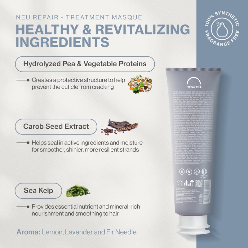 Neuma Neu Repair Treatment Masque 5.1 Fl. Oz. Repair Hair Mask for Damaged Hairâ€“ Restores, Strengthens, Softens, Smooths, Nourishes, Revives, Protects, Lemon, Lavender & Fir Needle Scent - Image 2