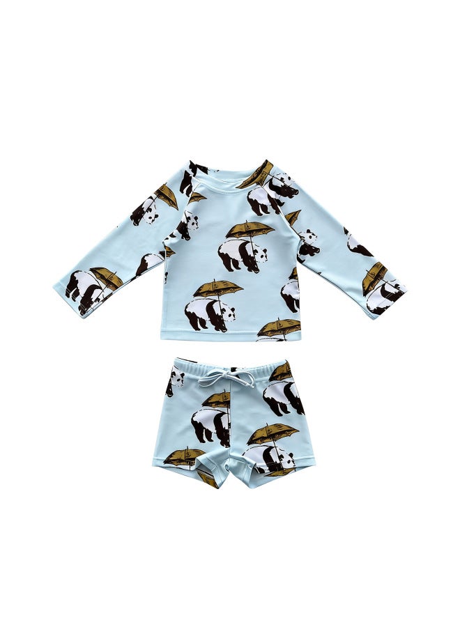 Boys Cartoon Panda Split Swimsuit Summer Kidsren Style Swimsuit Baby Long-sleeved Sun Protection Vacation Swimsuit