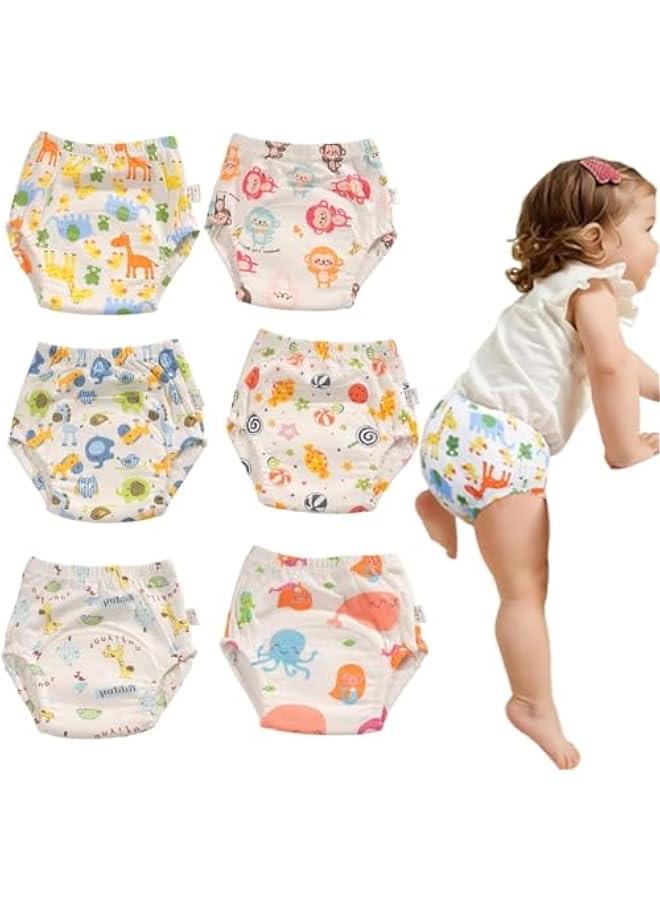 سراويل تدريب قابلة لإعادة الاستخدام، ملابس داخلية قوية الامتصاص للأطفال الصغار من 12-19 كجم (0-4 سنوات) 6 طبقات من القطن جيد التهوية للأولاد والبنات الصغار من الجنسين، عبوة من 6 قطع - Image 1