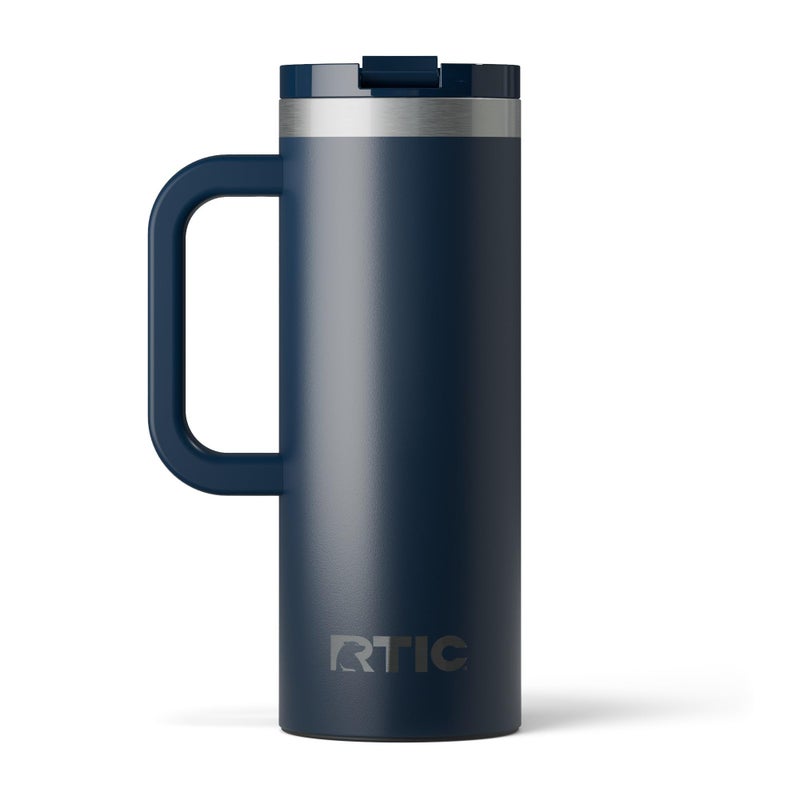 RTIC 20oz Road Trip Travel Mug with Lid and Handle, Ceramic Lined, Insulated, Stainless Steel, Metal, Double Wall Vacuum-Insulation, Portable Coffee, Tea Cup for Hot and Cold Drink, Navy - Image 1