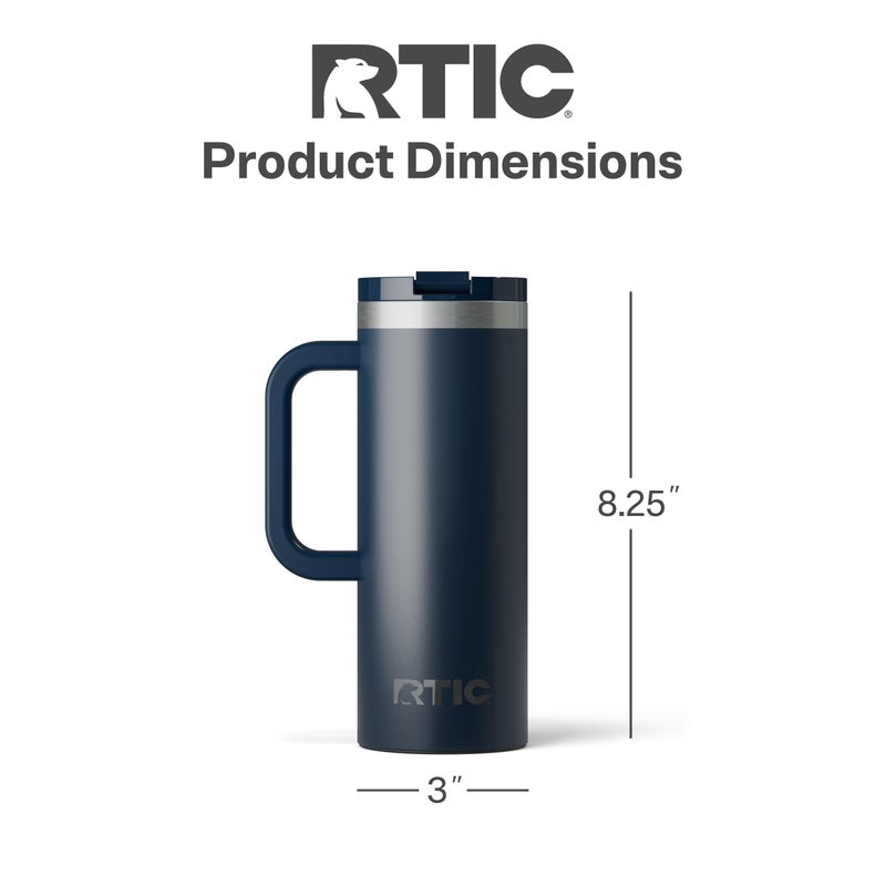 RTIC 20oz Road Trip Travel Mug with Lid and Handle, Ceramic Lined, Insulated, Stainless Steel, Metal, Double Wall Vacuum-Insulation, Portable Coffee, Tea Cup for Hot and Cold Drink, Navy - Image 5