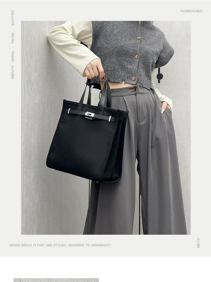 Style Retro Fashion Lock Contrast Color Kelly Bag Women'S Large Capacity Portable Shoulder Underarm Tote Bag Women - Image 2
