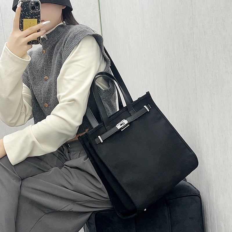 Style Retro Fashion Lock Contrast Color Kelly Bag Women'S Large Capacity Portable Shoulder Underarm Tote Bag Women - Image 1
