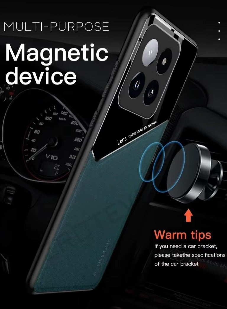 Case Compatible With Xiaomi 14T/14T Pro, Cover Luxury Leather And Glass With Car Magnetic Holder Phone Cover Soft Frame Silicone - Orange - Image 2