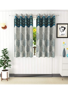 Homefab India Homefab India Jacquard Blackout Jute Floral 2 Piece Polyester Normal Curtain - 5ft, Blue  - Image 1