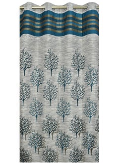 Homefab India Homefab India Jacquard Blackout Jute Floral 2 Piece Polyester Normal Curtain - 5ft, Blue  - Image 2