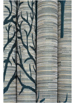 Homefab India Homefab India Jacquard Blackout Jute Floral 2 Piece Polyester Normal Curtain - 5ft, Blue  - Image 3