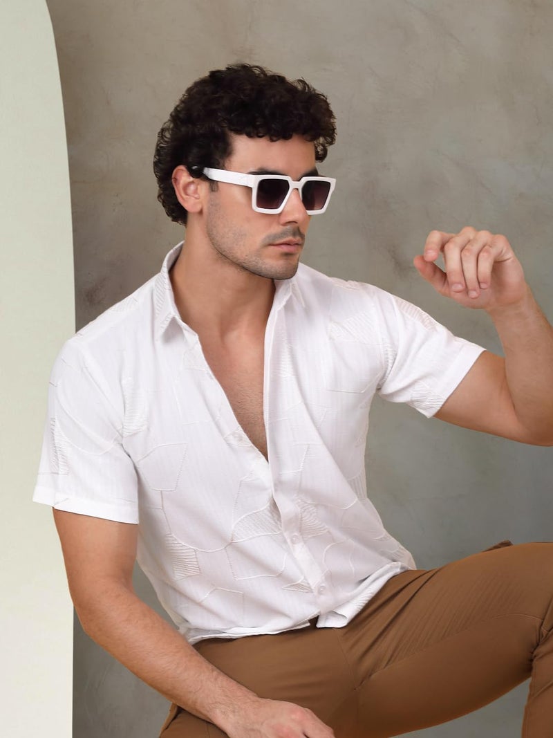Indian Needle Embroidered Half Sleeve Cotton Shirt for Men - Image 5