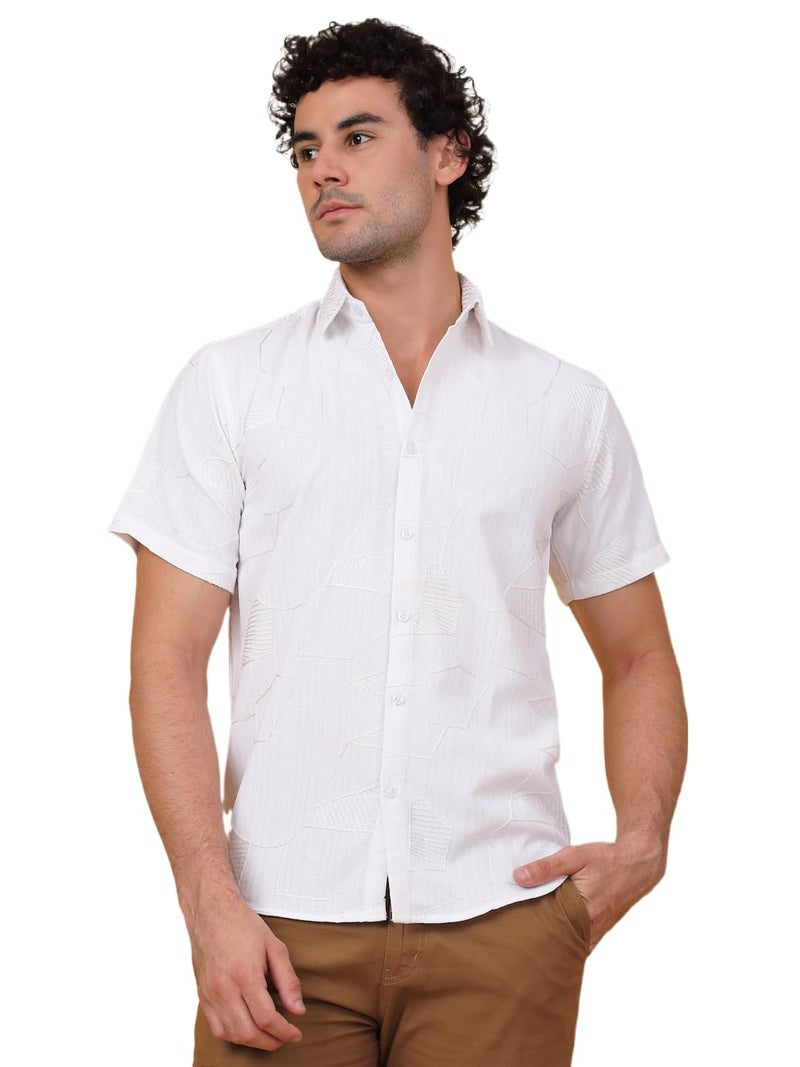 Indian Needle Embroidered Half Sleeve Cotton Shirt for Men - Image 1
