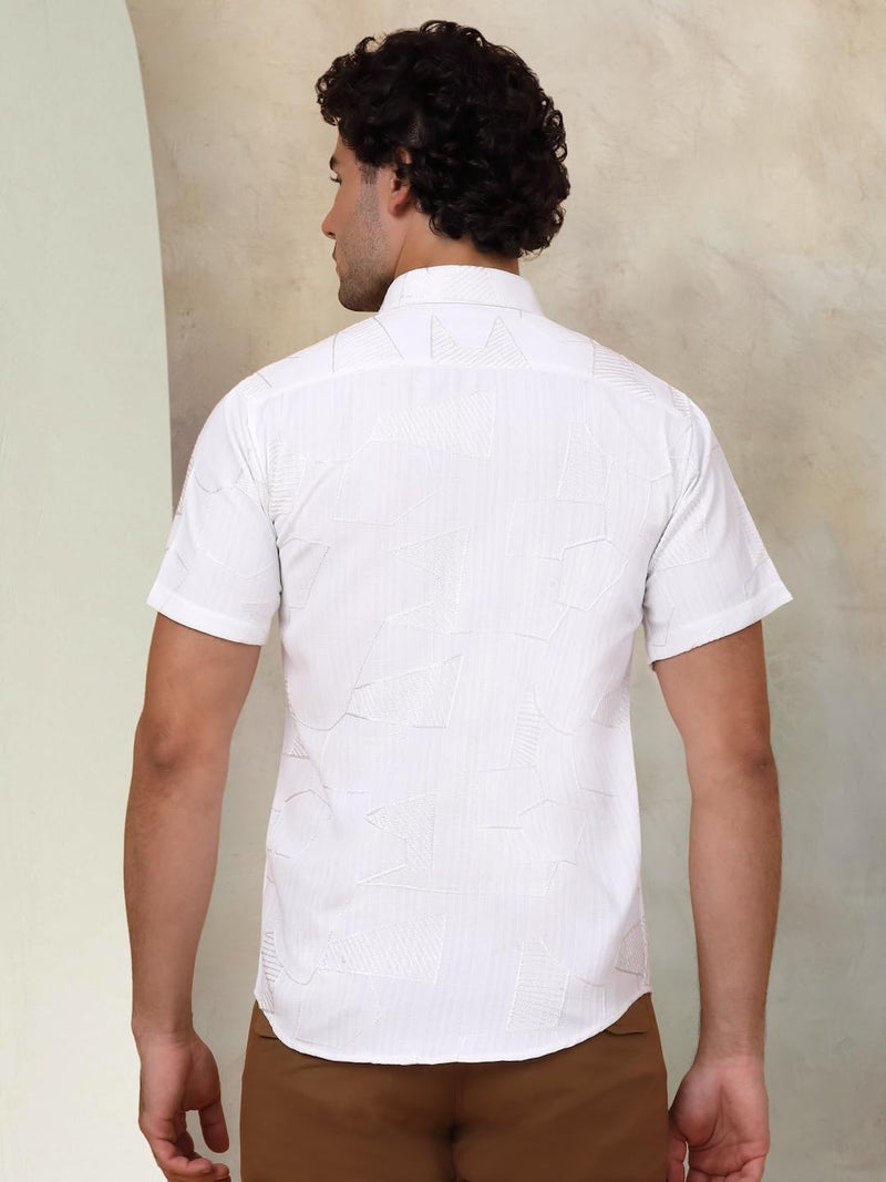 Indian Needle Embroidered Half Sleeve Cotton Shirt for Men - Image 2