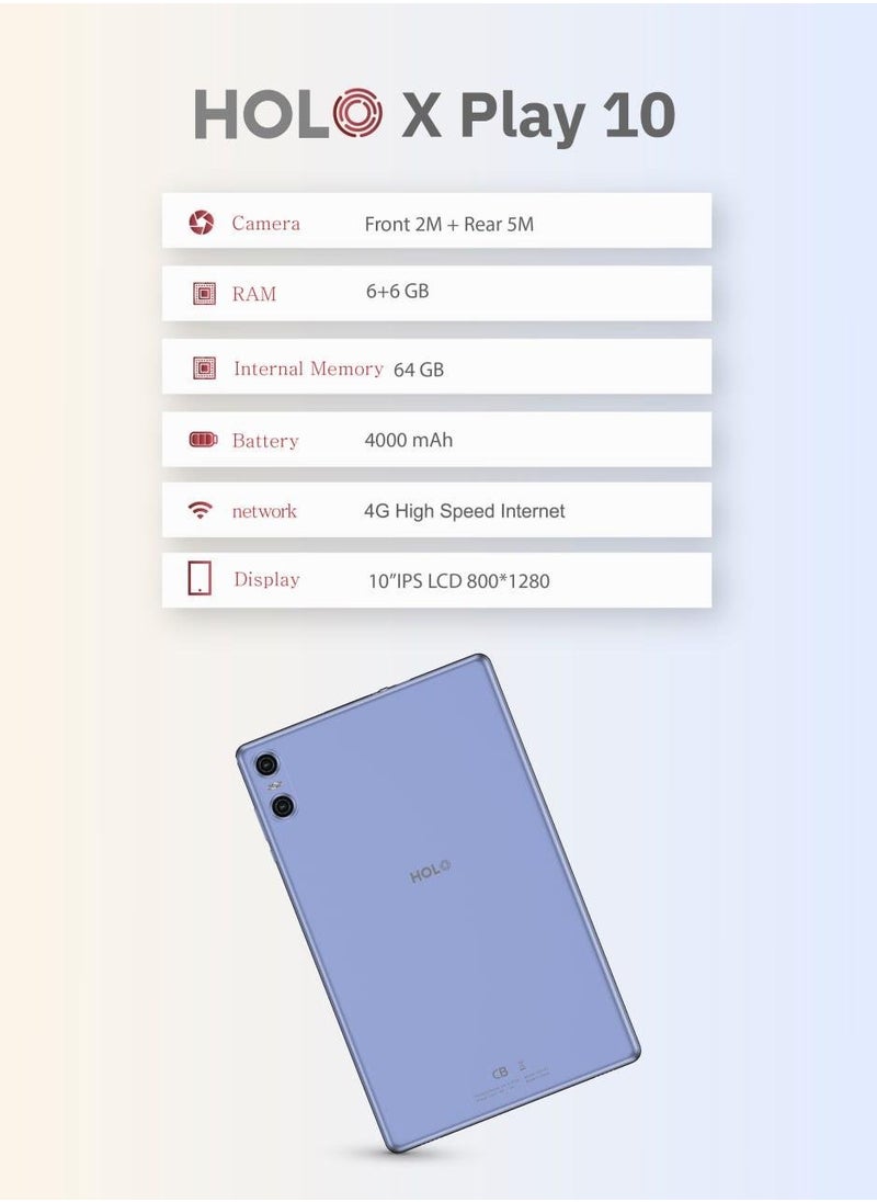 HOLO - Tablet X Play 10 Dual SIM, 64 GB internal memory, 12 GB RAM, 10.1-inch screen, 4000 mAh battery, Wi-Fi, and supports 5G LTE - Image 1