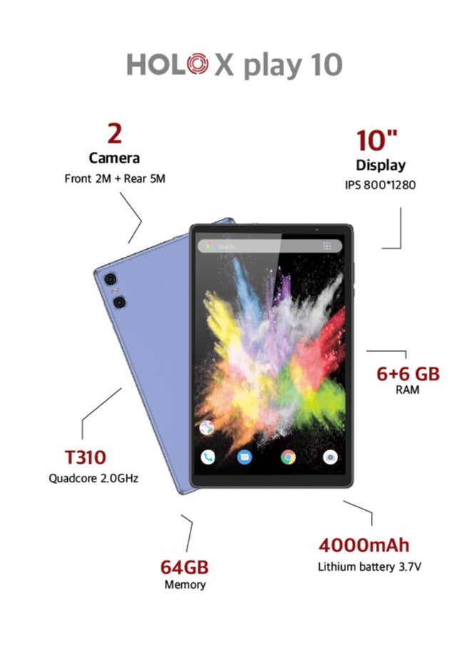 HOLO - Tablet X Play 10 Dual SIM, 64 GB internal memory, 12 GB RAM, 10.1-inch screen, 4000 mAh battery, Wi-Fi, and supports 5G LTE - Image 1