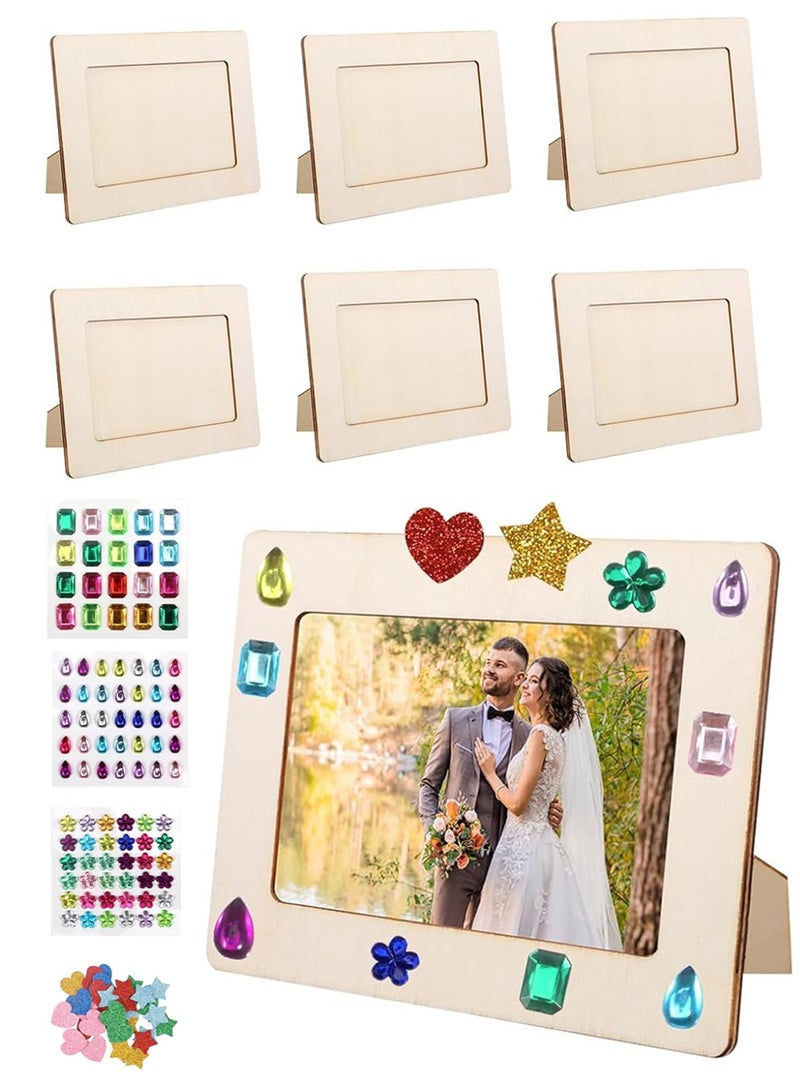 CMGTYYD 6 PCS DIY Wooden Picture Frame Set, 5.9x7.87in Unfinished Wood, Picture Frame Painting Craft Kit with Glitter Stickers, for Decorate Your Own Photo Frame for Gift DIY Paint Decorate - Image 1