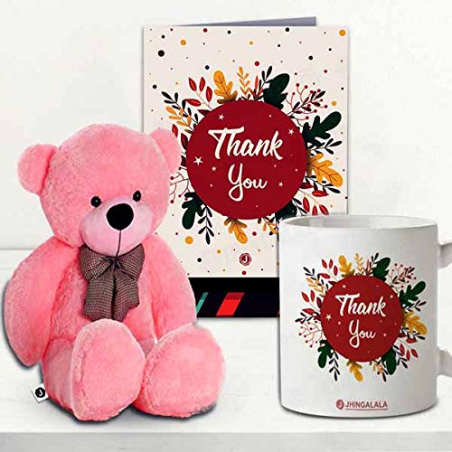 Jhingalala Jhingalala Teddy Bear with Thank You Printed Mug and Greeting Card Combo Gift Pack Thank You Gift Thank You Gifts for Girls Thank You Gifts for Husband Thank You Gifts for Wife