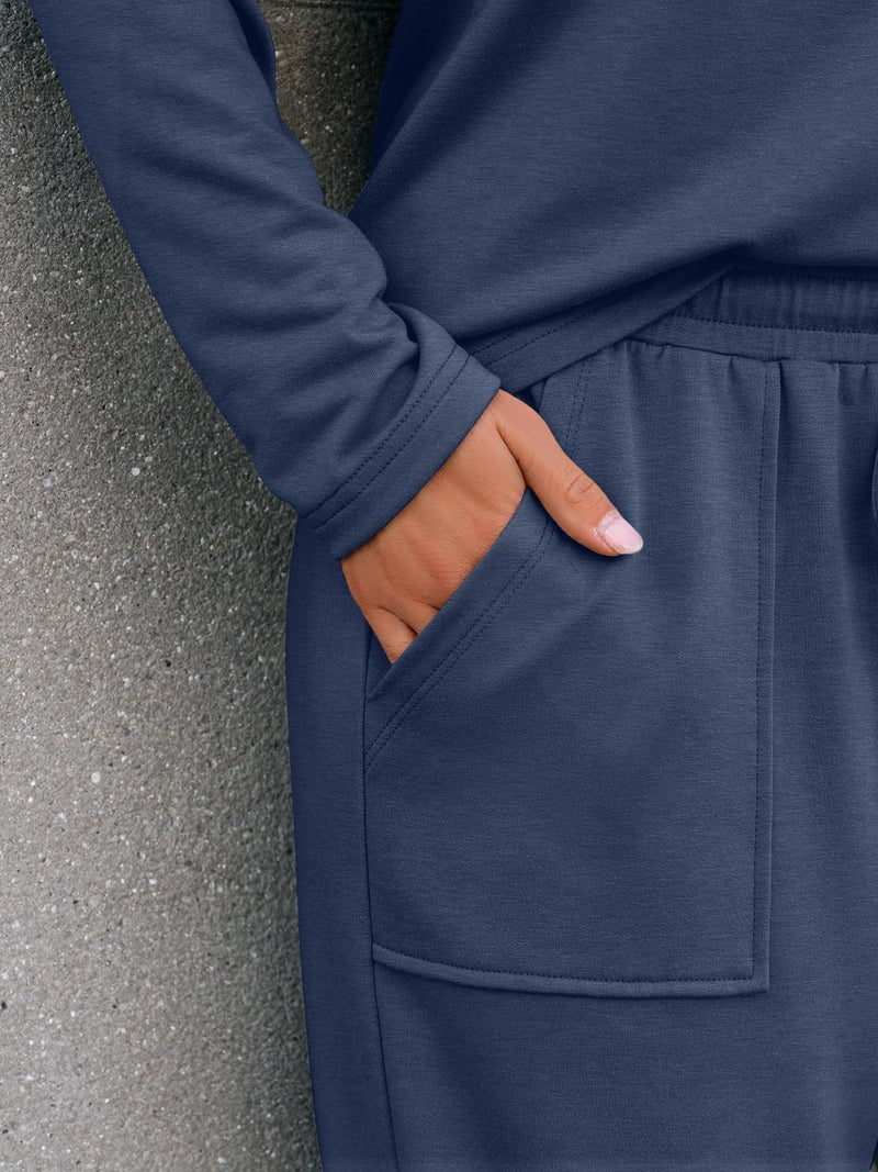 LILLUSORY Women's Sweatsuits 2 Piece Outfits Lounge Matching Sweat Sets Casual Sweatshirts and Wide Leg Sweatpants Tracksuit Sets 2026 GreyBlue M - Image 5