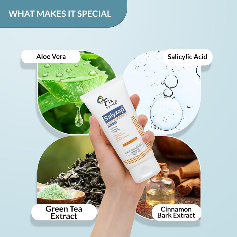 FIXDERMA غسول وجه فيكسرما 2 حمض الساليسيليك للبشرة الدهنية خالي من الكبريتات منظف وجه للبثور أو الحبوب غسول وجه مضاد لحب الشباب للرجال والنساء 60 مل عبوة من 2 - Image 3