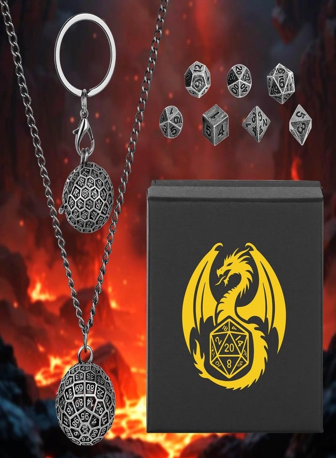 Keller & Weber Mini DND Dice Set with Spherical 100-Sides Metal Cage Portable Keychain Necklace, Tiny 7pcs Polyhedral D&D Dice Set, DND Gifts with Gift Box, D&D Accessories for RPG, Dark Silver - Image 3