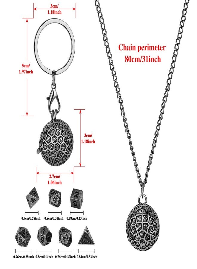 Keller & Weber Mini DND Dice Set with Spherical 100-Sides Metal Cage Portable Keychain Necklace, Tiny 7pcs Polyhedral D&D Dice Set, DND Gifts with Gift Box, D&D Accessories for RPG, Dark Silver - Image 4