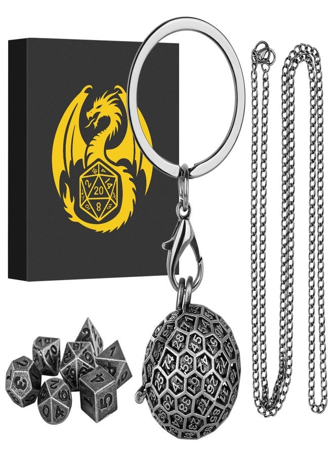 Keller & Weber Mini DND Dice Set with Spherical 100-Sides Metal Cage Portable Keychain Necklace, Tiny 7pcs Polyhedral D&D Dice Set, DND Gifts with Gift Box, D&D Accessories for RPG, Dark Silver - Image 2