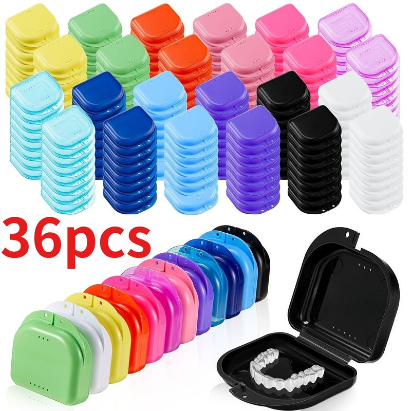 Set Of 36 Retainer Cases With Ventilation Holes In 12 Colors For Orthodontic Mouth Guards And Dentures Storage Travel Or Office Use - Image 1