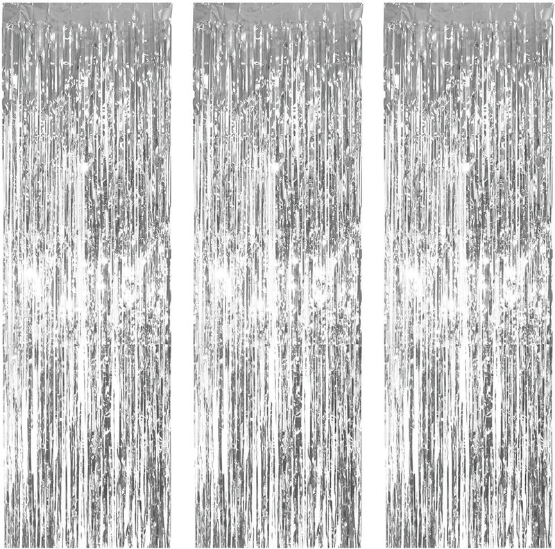 HK balloons 3Pcs3Ft X 6 Ft Metallic Foil Curtain for Birthday DecorBirthdayAnniversary BachelorBaby Shower Photo Backdrop Decoration Silver Pack of 3 - Image 1
