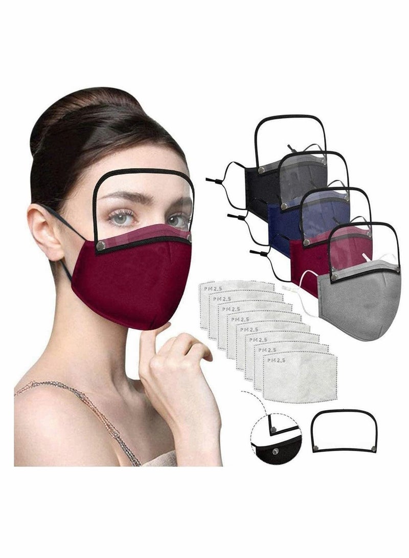 KASTWAVE 4Pcs Face Mask with Eye Shield Cotton Dustproof Outdoor Face Protective Eye Protection Valve Face Cover with Eyes Shield for Adults (4PC+8Filter) - Image 1