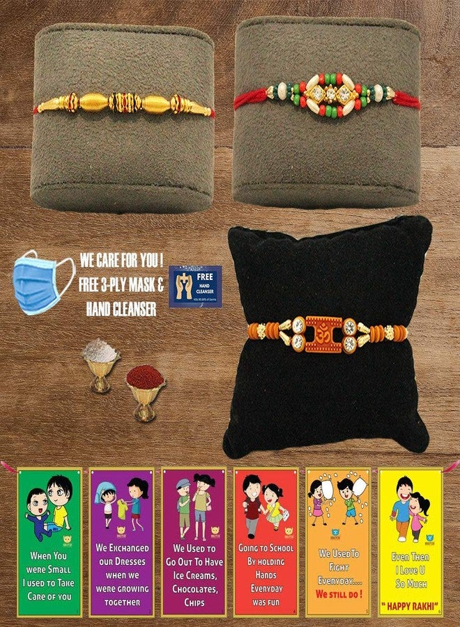 BOGATCHI L3Lb-7 Designer Rakhi for Brother, Rakhi Set of 3, Royal Rakhi Set- 3, Set of 3 Beautiful Rakhi for Bhai - Image 1