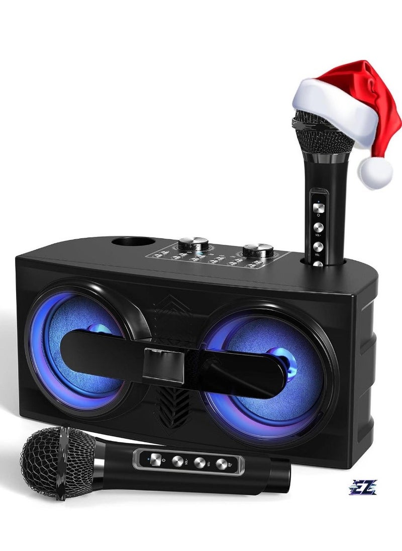 ELTRAZONE Karaoke Machine with 2 UHF Wireless Microphones for Adults/Kids – Portable Bluetooth PA Speaker System with LED Light, Echo & Bass Adjustment, Vocal Cut for Home Parties, Meetings, Weddings - Image 1