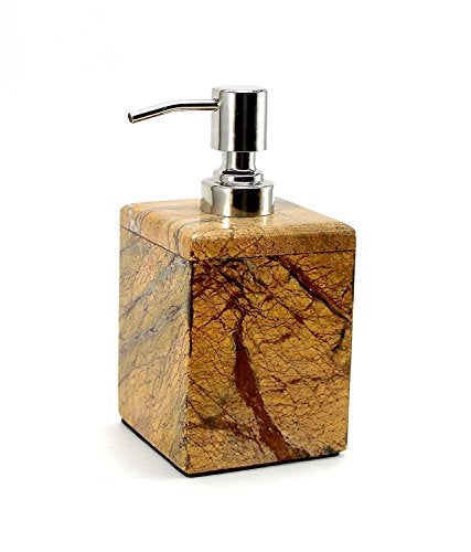KLEO Soap Dispenser Lotion Dispenser Made of Natural Stone in Brown Green Black White Color Bathroom Accessories Bath Set Brown Square - Image 3