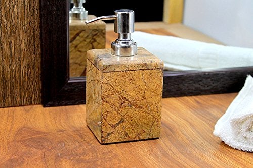 KLEO Soap Dispenser Lotion Dispenser Made of Natural Stone in Brown Green Black White Color Bathroom Accessories Bath Set Brown Square - Image 1