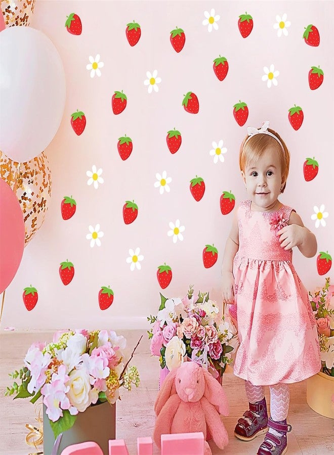 kokolap 48pcs Strawberry Stickers for Balloon Arch Strawberries Theme Party Signs for Backdrop Kitchen Fruit Wall Stickers Daisy Flowers Berry First Crafts Decals for Baby Shower Girls Birthday Party Supplies - Image 5
