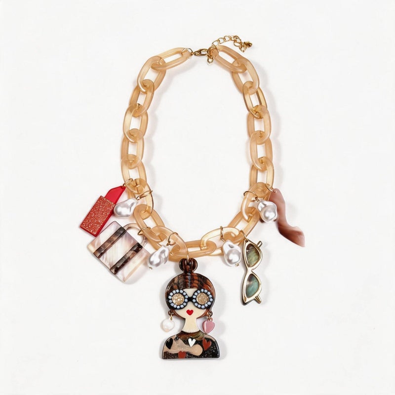 Sweet Cool Chic Acrylic Chain Cartoon Pendant Necklace - Bold Statement Piece, Ready to Ship