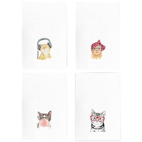 kunlisa Funny Cat Kitchen Hand Towels,Cat Mom Lover Lady Gifts for Women,Cute Hand Towels for Bathroom Kitchen Decor,16x24 Inch Set of 4 - Image 5