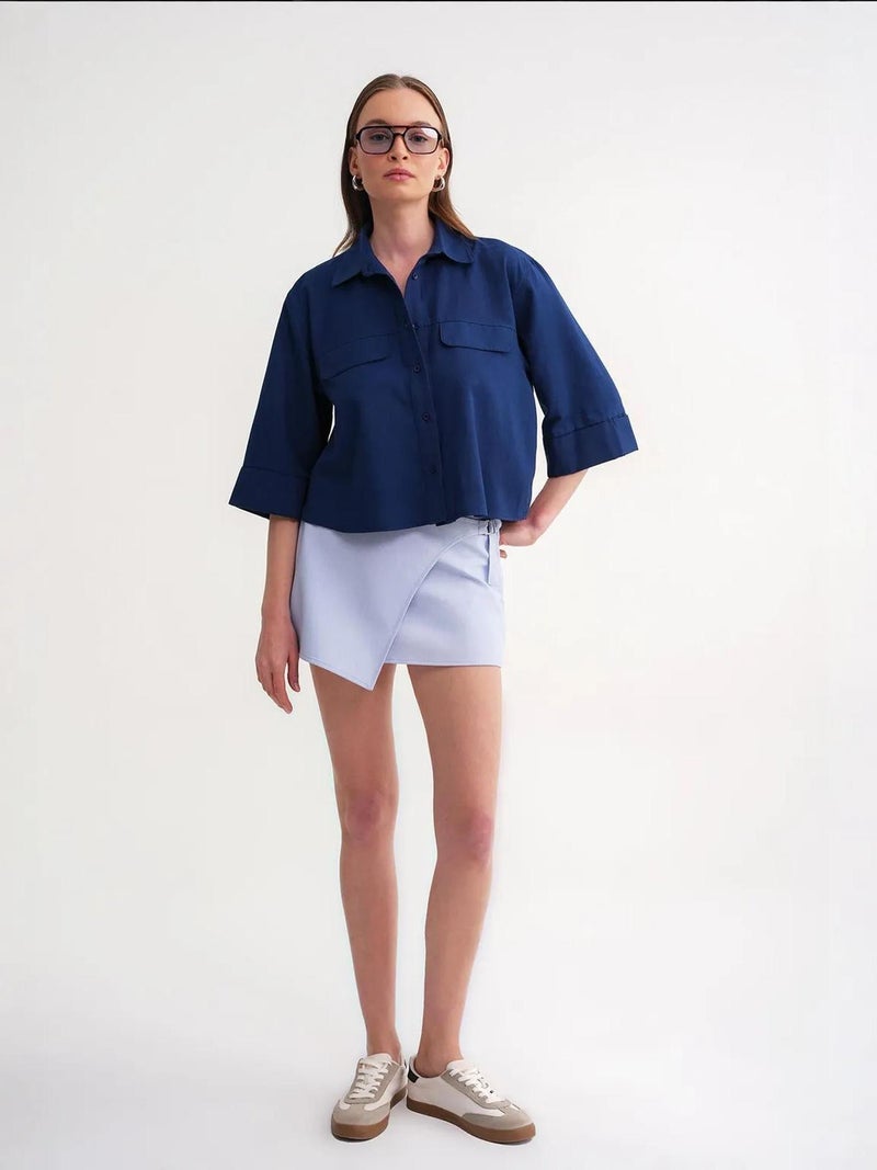 Mixray Short Sleeve Crop Poplin Shirt - Image 2