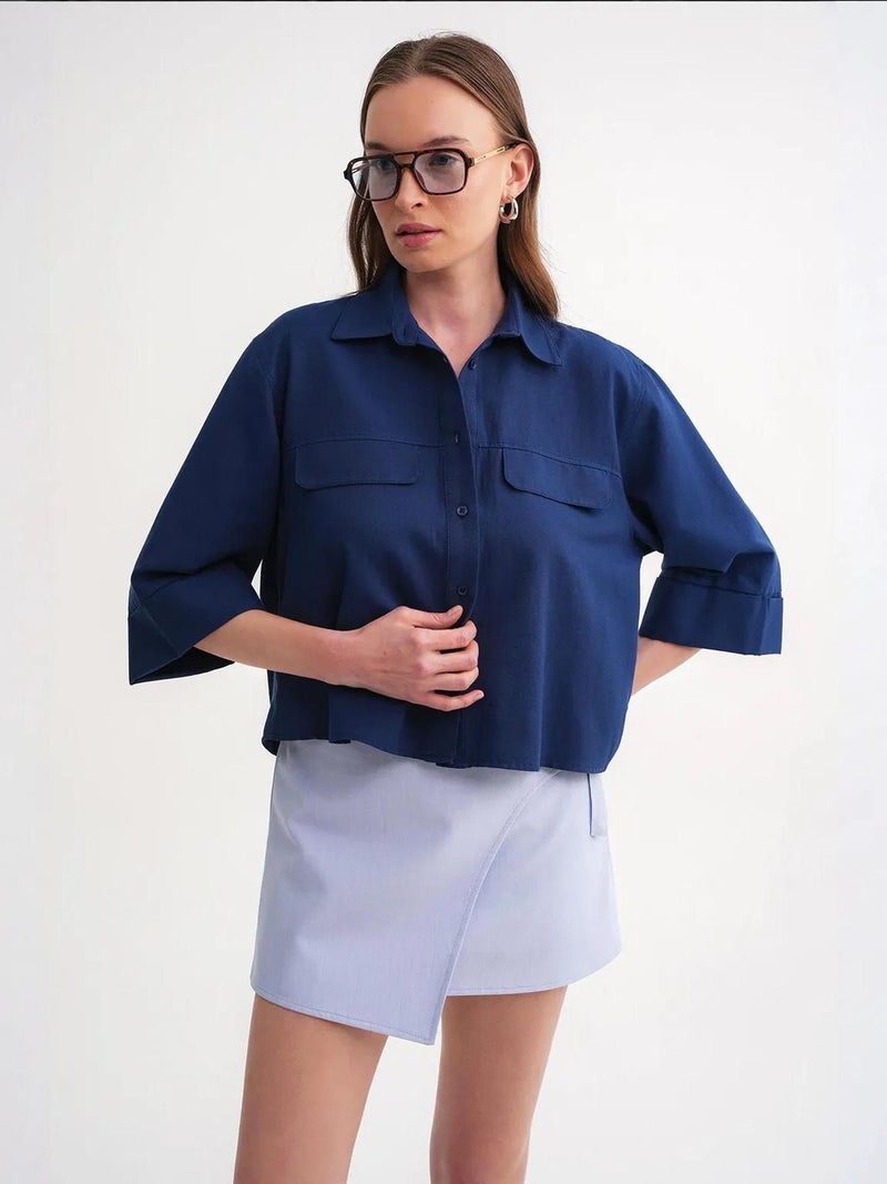 Mixray Short Sleeve Crop Poplin Shirt - Image 3