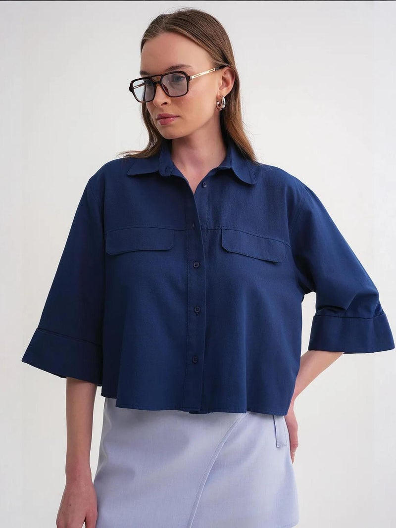 Mixray Short Sleeve Crop Poplin Shirt - Image 5