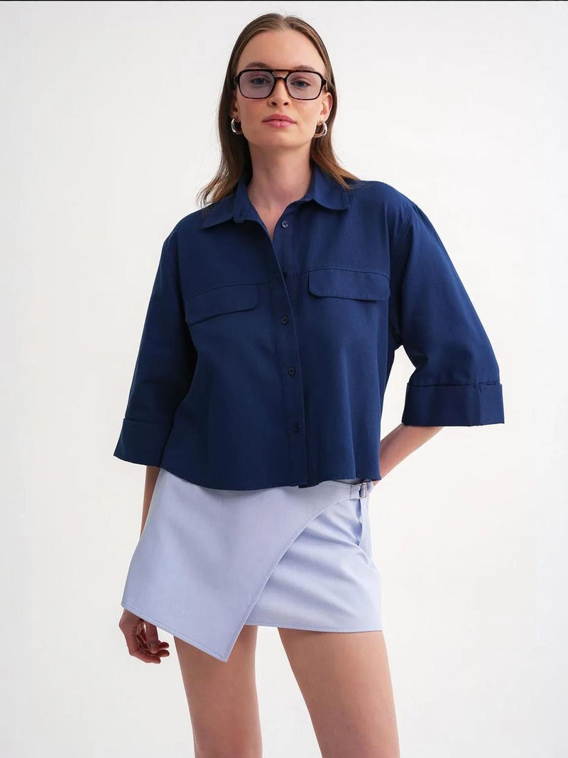 Mixray Short Sleeve Crop Poplin Shirt - Image 4