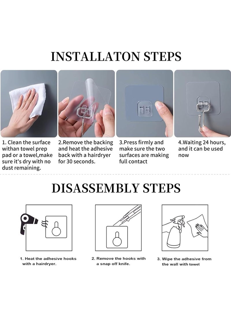 30 PCS Adhesive Hooks Wall, for Hanging Reusable Seamless Hooks 110LB(Max), Waterproof Bathroom Kitchen Heavy Duty Self Adhesive